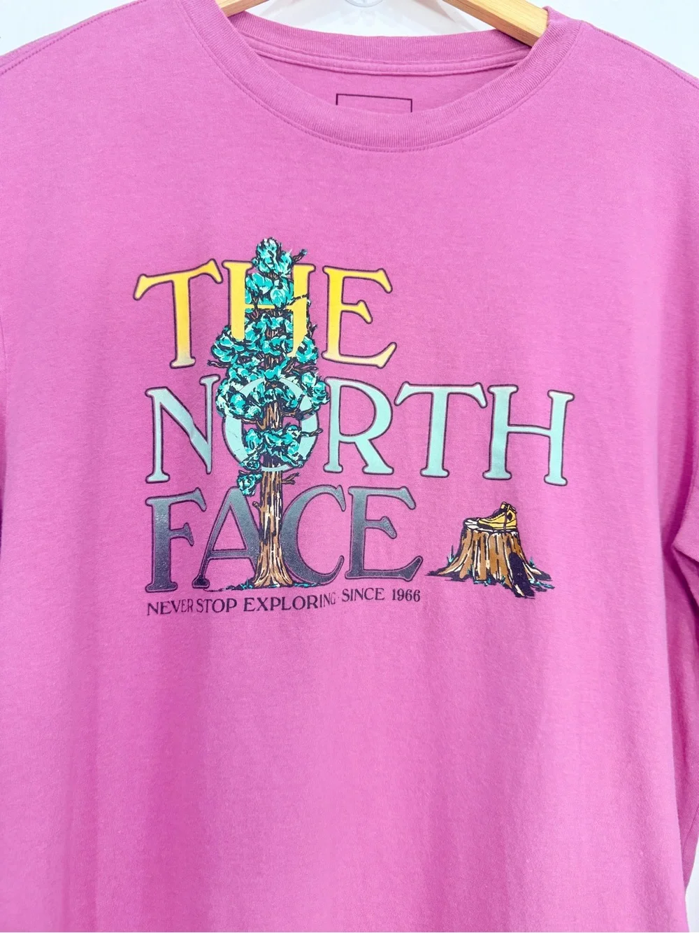 The North Face Magenta Tree Logo Graphic Long Sleeve Unisex Cotton Tee Shirt